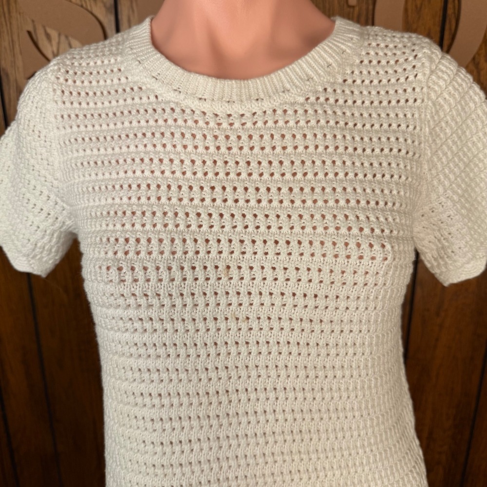 Gap Crochet Knit Sweater Women XS White Scalloped Hem Coastal Cottage Boho Top - Picture 2 of 5